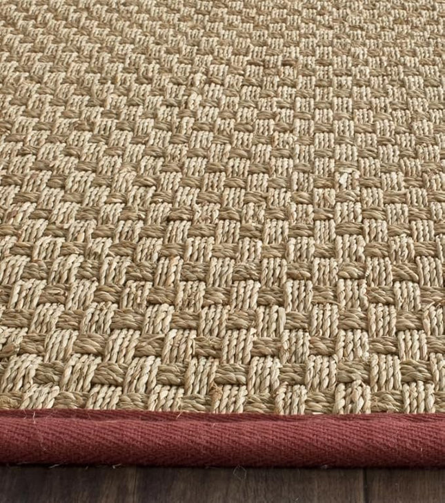 SAFAVIEH Natural Fiber Collection Area Rug - 2'6" x 4', Natural & Red, Seagrass, Basketweave Pattern with Border (NF114D)