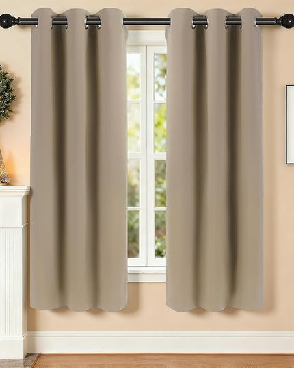 Room Darkening Curtains 63 Inch Length for Bedroom Living Room, Insulated Thermal Grommet Curtain Drapes, Blackout(60-90%,Not 100%) Window Treatment Decor, 2 Panels, 35x63, Taupe