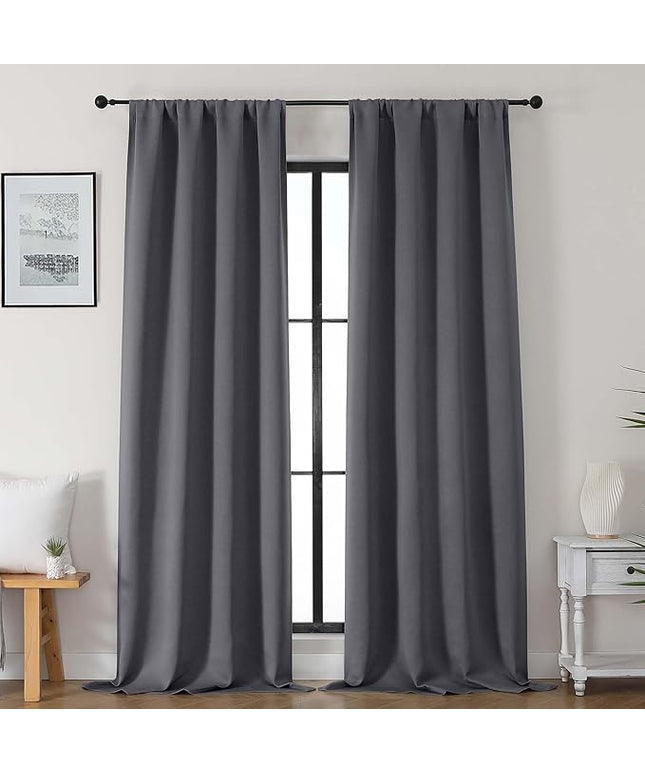 Gwine Charcoal Grey Blackout Curtains for Bedroom 96 Inch Length, Room Darkening Energy Saving Black Out Curtains for Living Room, Window Treatment Drapes with Rod Pocket, Each 40" Wx96 L, 2PCS