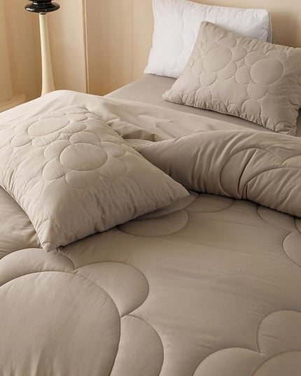 Luxlovery Mocha Coffee Comforter Set King Khaki Sunflower Quilts Boho Beige Coffee Bedding Comforter Set Boho Farmhouse Soft Breathable Comforter 3PCS Bed Set