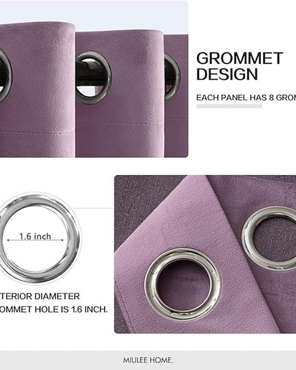 MIULEE Velvet Curtains Lavender Light Purple Elegant Grommet Thermal Insulated Soundproof Room Darkening Curtains/Drapes for Classical Living Room Bedroom Decor 52 x 90 Inch Set of 2