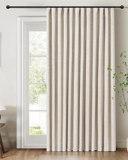 INOVADAY 100% Blackout Curtains for Bedroom, Black Out Curtains 96 Inch Long, Clip Rings Linen Blackout Drapes, Thermal Insulated Room Darkening for Living Room, 1 Panel - Beige,W102xL96
