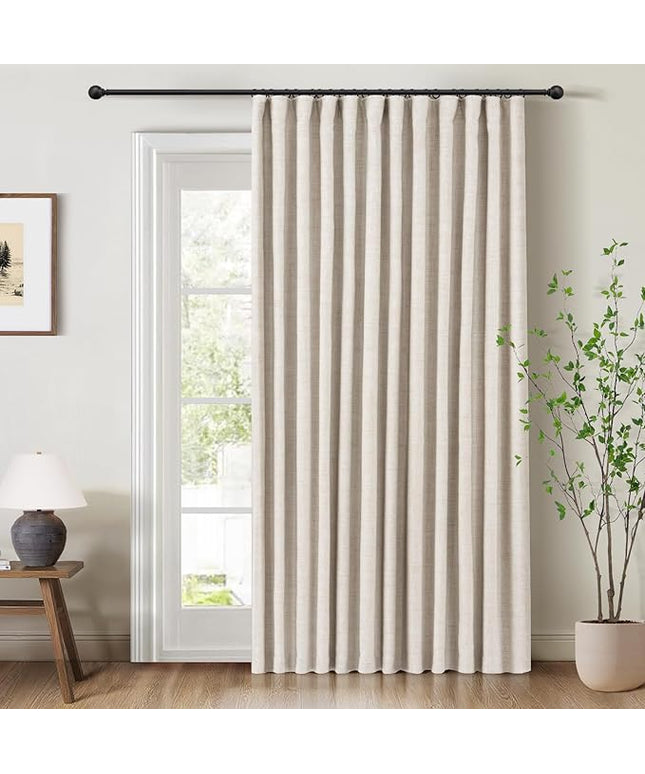 INOVADAY 100% Blackout Curtains for Bedroom, Black Out Curtains 96 Inch Long, Clip Rings Linen Blackout Drapes, Thermal Insulated Room Darkening for Living Room, 1 Panel - Beige,W102xL96