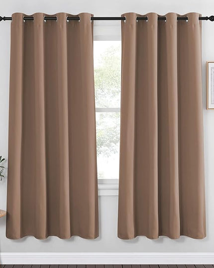NICETOWN Kitchen Blackout Curtain and Drape - Triple Weave Energy Saving Thermal Insulated Solid Grommet Blackout Panel for Patio (Single Panel, 52 inches by 72 inches, Cappuccino)