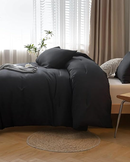 ROSGONIA Black Twin Comforter Set for Girls and Boys, 1 Boho Black Comforter and 1 Pillowcase, Soft and Warm Microfiber Material, Neutral Bohemian Style, Ideal for Dorm Rooms