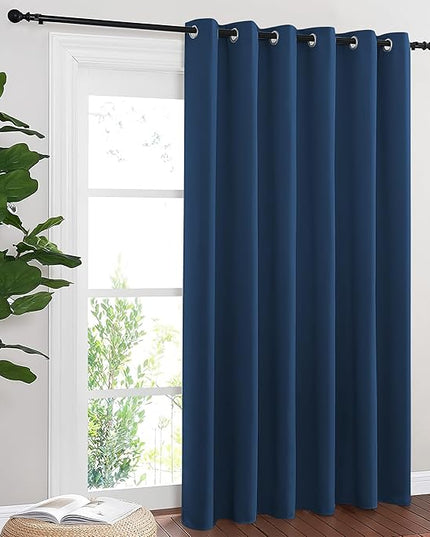 NICETOWN Blackout Sliding Door Curtains 84 Inch Length, Extra Wide Room Divider Grommet Energy Saving Thermal Insulated Curtain for Patio Door Window(W80 x L84, 1 Panel, Moroccan Blue)