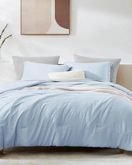 WRENSONGE King Comforter Set, 7 Pieces Ice Blue Soft Bed in a Bag King with Fitted Sheet, Flat Sheet, 2 Pillow Shams, and 2 Pillowcases- Warm Bedding Set for All Season