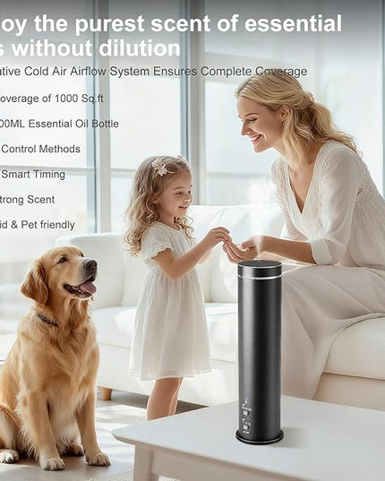 Waterless Essential Oil Diffuser Large Room Scent Diffuser for Home, Office, Hotel and Spas - Aromatherapy Diffuser Fragrance Oil Machine, Remote Control, Timer, Black