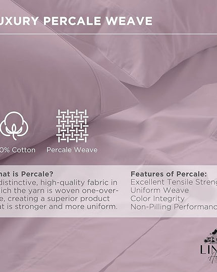 Linen Home 100% Cotton Percale Pillowcases Queen Size, Mauve Lavender, 2 Pieces of Pillow Case, Crisp and Cool Strong Bed Linen, 20 inches X 30 inches