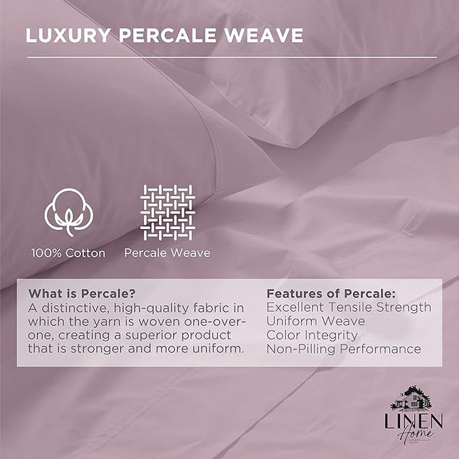 Linen Home 100% Cotton Percale Pillowcases Queen Size, Mauve Lavender, 2 Pieces of Pillow Case, Crisp and Cool Strong Bed Linen, 20 inches X 30 inches