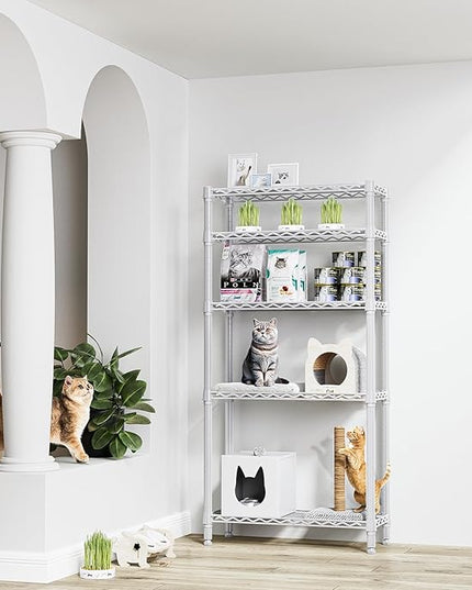 1250 lbs 5 Tier Shelf Metal Storage Shelves Wire Rack Closet Organizers for Garage Kitchen Bathroom Laundry White 11.8" D x 29.5" W x 59.5" H