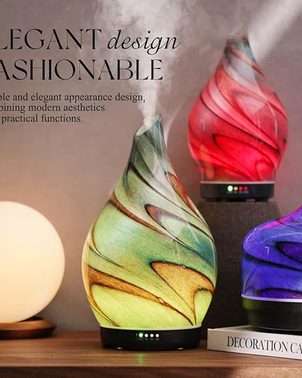 Porseme 280ml Essential Oil Diffuser Glass Color Changing Aroma Air Diffusers Aromatherapy Ultrasonic Cool Mist Humidifier 7 Running Hours Waterless Auto-Off for Sleeping, Yoga, Spa (Teal Green)