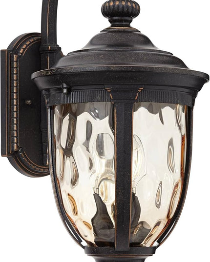John Timberland Bellagio Vintage Outdoor Wall Light Fixture Bronze Brown Metal 20 1/2" Champagne Hammered Glass Curved Arm for House Porch Patio Outside Deck Garage Yard Front Door Garden Home