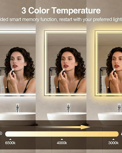 20"x28" LED Bathroom Mirror with Anti-Fog, Dimmable Backlit + Front Lit, 3 Colors LED Bathroom Vanity Mirror for Wall, Memory Function, Shatter-Proof Glass, ETL Listed(NHYJ5722D)