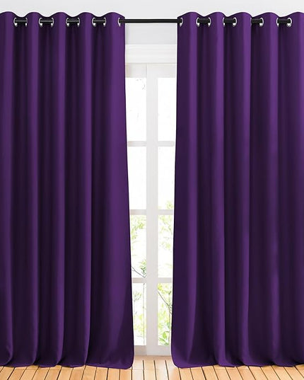 NICETOWN Room Darkening Curtains for Room Divider, Grommet Thermal Curtains Light & Sound Reducing Window Treatments for Sliding Glass Door, W66 x L118, Royal Purple, 2 Panels