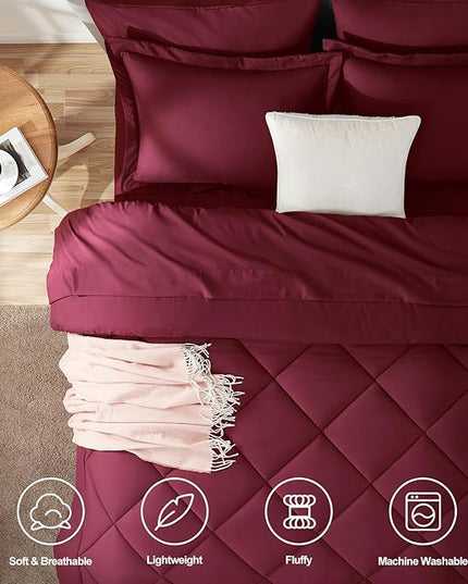 CozyLux King Size Comforter Set Burgundy - 7 Pieces Bed in a Bag King, Luxury Soft Bed Set for All Seasons, Bedding Set with Down Alternative Comforter, Sheets, Pillowcases & Shams