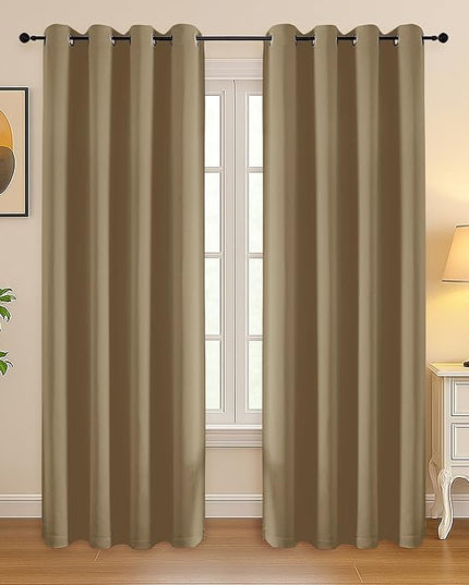 Simplebrand Taupe Curtains for Bedroom Living Room 72 Inches Long 2 Panels Set, Room Darkening Thermal Insulated Curtains & Drapes, Solid Grommet Noise Reducing Window Treatment, W50 x L72 Inch