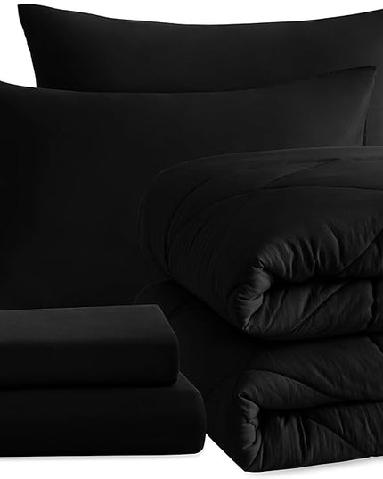 NTBAY Twin Comforter Set with Sheets, 5 Pieces Soft and Breathable Twin Bedding Set, Twin Bed in a Bag, Down Alternative Comforter Set Solid Color All Season, Kids Bedding Set, Black
