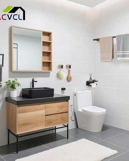 YACVCL 5-Pieces Black and Gold Bathroom Hardware Accessories Set Stainless Steel Bathroom Towel Bar Set Towel Holder Set for Bathroom,Upgraded Toilet Paper Holder with Shelf,Wall Mounted 23.6"