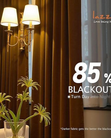 Lazzzy Blackout Velvet Thermal Insulated Curtains 96 Inch Long Drapes for Bedroom Room Darkening Window Treatments Grommet Luxury Living Room Drapes Set of 2 Panels Gold Brown