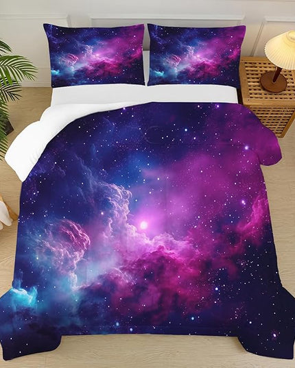 Galaxy Bedding Full Size Purple Outer Space Comforter Set for Girls Boys Kids Children Teen Bedroom Quilt 1 Comforter + 2 Pillow Cases