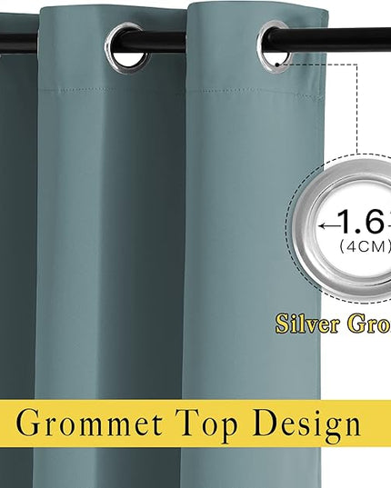 NICETOWN Greyish Blue Bedroom Curtains 96 inches Long, Grommet Thermal Insulated Room Darkening Window Treatments Sound Reducing for Living Room, W46 x L96, 2 Panels