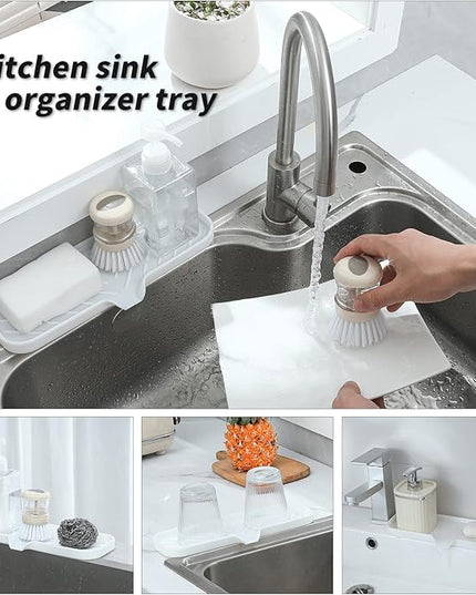 Silicone Bathroom Soap Dishes with Drain Spout-Bathroom and Kitchen Sink Organizer,Sponge Holder,Dish Soap Tray,Perfect for Dispenser,Scrubber,Bottle,Cup on Sink or Counter-White 12"×4"