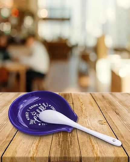 Funny Coffee Quote First I Drink The Coffee Then I Do The Things Ceramic Spoon Holder-Navy Blue Coffee Spoon Rest -Cafe Station Bar Accessories
