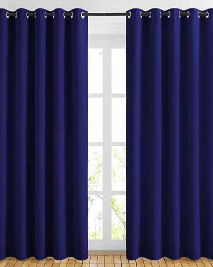 NICETOWN Blackout Curtains Panels for Bedroom - 3 Pass Microfiber Noise Reducing Thermal Insulated Solid Ring Top Blackout Window Drapes (2 Panels, 66 x 84 Inch, Navy Blue)