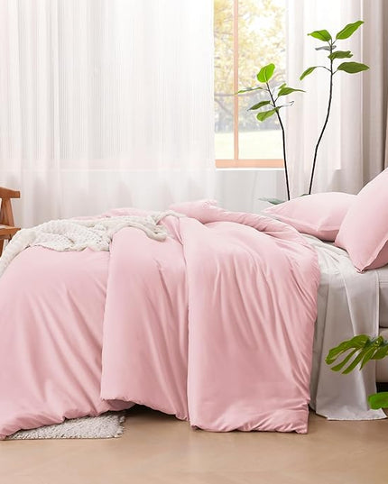 Litanika Comforters Pink Oversized Queen Size, 3 Pieces Lightweight Solid Bedding Set & Collections, All Season Fluffy Bed Set (98x98In Comforter & 2 Pillowcases)