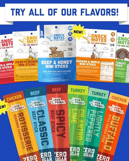 New Primal Lightly Peppered Turkey Sticks, Keto, Gluten Free Healthy Snacks, Sugar Free Low Carb High Protein, Jerky Meat Stick, 7g Protein, 80 Ct