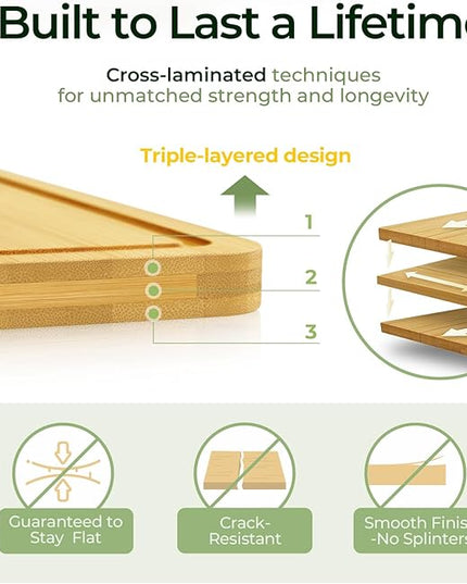 4-Pcs Natural Wood Cutting Board Set Kitchen Tools with Juice Groove, Wooden Chopping Board for Meat, Fruit, Vegetables & Cheese (Pre Oiled, Natural)