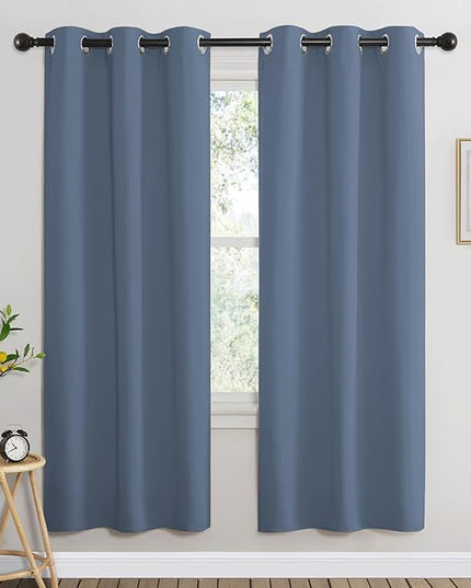 NICETOWN Stone Blue Blackout Curtains for Living Room, Window Treatment Thermal Insulated Room Darkening Grommet Drapes Sound Dampening for Bedroom, 2 Panels, W37 x L72