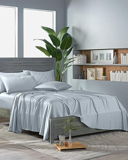 Pure Bamboo Queen Sheets, Genuine 100% Organic Viscose Derived from Bamboo Bed Sheet Set, Luxuriously Soft & Cooling, Double Stitching, 2 Year Quality Promise (Queen, Glacier)