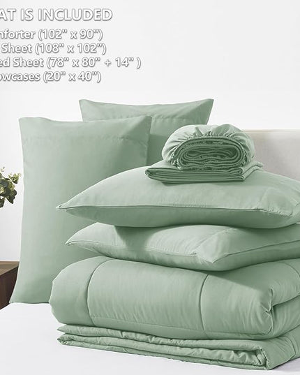 CozyLux King Size Comforter Set Sage Green, 7 Pieces Bed in a Bag, Green Comforter King Size, All Season Bedding Sets with Stitch Quilted Comforter, Flat Sheet, Fitted Sheet, Pillowcases