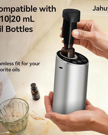 Waterless Essential Oil Diffuser Scent Aromatherapy Diffusers for Home Large Room, Car, Office, Portable Battery Operated Cordless Air Freshener, 4 Timers & 3 Mist Levels, 100ml Capacity (Silver)