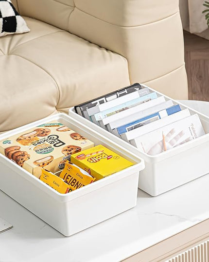 15 Quart Stackable Plastic Storage Bins with LidsStorage Container for Organizing, Storage Boxeswith Handle for Shelves, Cube Storage Bin for CraftSnacks, (white，2L)