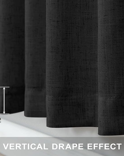 Pitalk Black Linen Sheer Curtains 72 Inch Length for Bedroom Man Cave 2 Panel Back Tab Pocket Light Filtering Semi Privacy Modern Industrial Farmhouse Curtains for Living Room Gothic Decor 52x72 Long