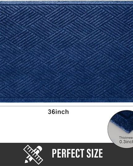 Sturdy Front Door Mat, Absorbent Muddy Dirt Resist Welcome Door Mats Outdoor Indoor, Stain and Fade Resistant, Non-Slip Rubber Backing Low Profile Doormat for Entryway, 36×24, Blue