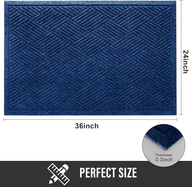 Sturdy Front Door Mat, Absorbent Muddy Dirt Resist Welcome Door Mats Outdoor Indoor, Stain and Fade Resistant, Non-Slip Rubber Backing Low Profile Doormat for Entryway, 36×24, Blue