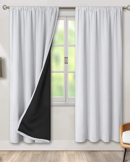 BGment Full Blackout Curtains for Living Room 72 Inch Length, Room Darkening Thermal Insulated Noise Reducing Bedroom Window Curtains with Rod Pocket, 2 Panels, Each 55 Inch Wide, Greyish White