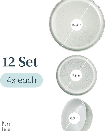 Stoneware dinnerware set 4 persons 12 pcs - Mediterranean dinnerware set, dishwasher, microwave and scratch resistant - bowl and plate set - dinnerware Pure Living Light Beige…