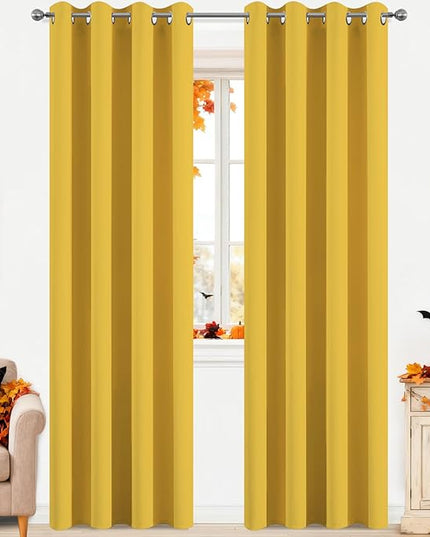 Yakamok Mustard Yellow Room Darkening Grommet Window Drapes Thermal Insulated Light Blocking Blackout Curtains for Bedroom(52Wx84L,2 Panels)
