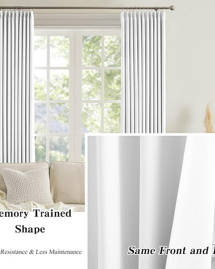 KEQIAOSUOCAI White Pinch Pleat Curtains 84 Inches Long 2 Panels, Track Memory Trained Luxury Opaque Window Curtain Panels for Bedroom Living Room Hooks Include 40" W x 84" L