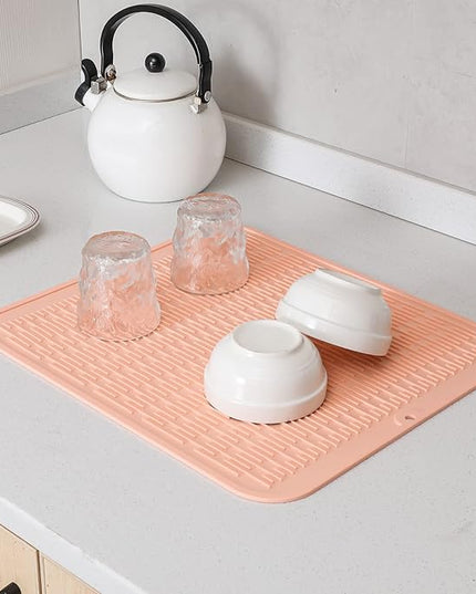 Silicone Dish Drying Mat for Multiple Usage,Easy clean,Eco-friendly,Heat-resistant Silicone Mat for Kitchen Counter or Sink,Refrigerator or Drawer Liner Pink 2XL 24 inches x 18 inches