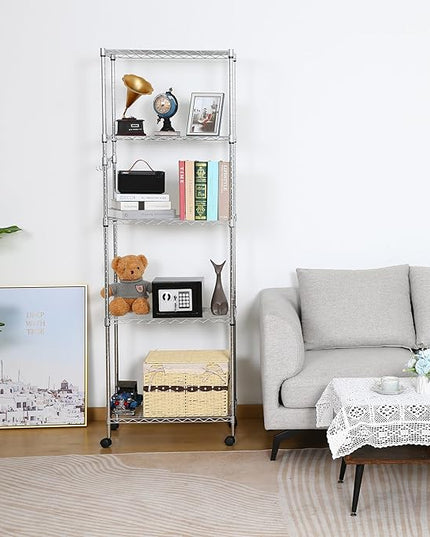 Himimi 5-Tier Storage Shelf Wire Shelving Unit on Wheels Heavy Duty Metal Shelves Adjustable Steel Rack Organization for Kitchen Garage Basement, Silver