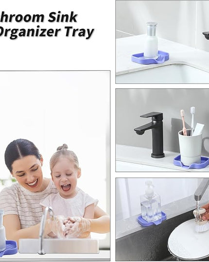 Silicone Bathroom Soap Dishes with Drain Spout-Bathroom and Kitchen Sink Organizer,Sponge Holder,Dish Soap Tray,Perfect for Dispenser,Scrubber,Bottle on Sink or Counter-Light Purple 4.9"×3.2"