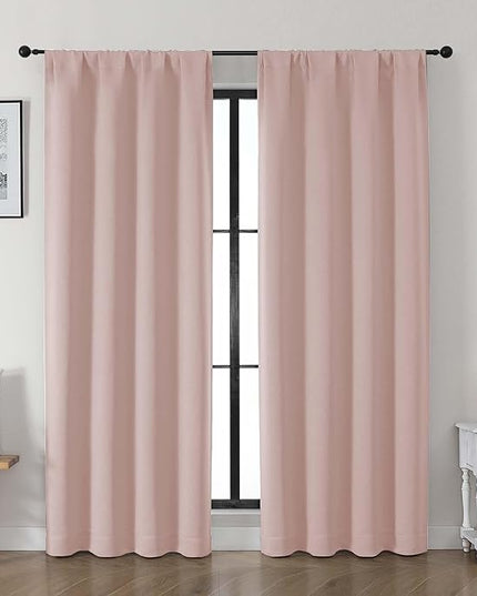 Gwine Blush Pink Blackout Curtains for Living Room 72 inches Long, Noise Reducing Room Darkening Window Treatment Curtains for Bedroom, Farmhouse Decor with Rod Pocket, Each 40" Wx72 L,2PCS