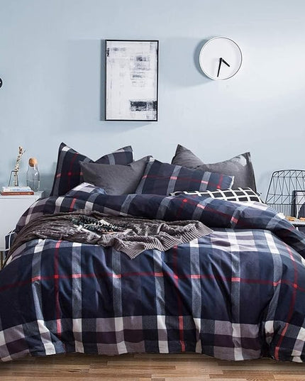 Houseri Navy Blue Plaid Comforter Set Full Dark Blue Buffalo Checkered Bedding Sets for Teen Boys Vintage Navy Grid Gingham Bed Sets Preppy Tartan Dorm Quilt Blanket Full
