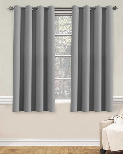 H.VERSAILTEX Kitchen Curtains Blackout Grey Curtains for Bedroom/Living Room Light Reducing Window Drapes for Kids Room, 52" Wide x 63" Long Each Panel,Grommet Top (Set of 2 Panels)